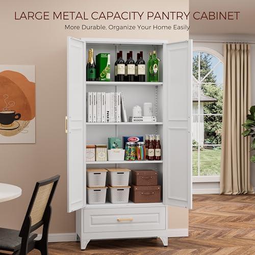 White 4 Adjustable Shelves Metal Pantry Cabinet C623922