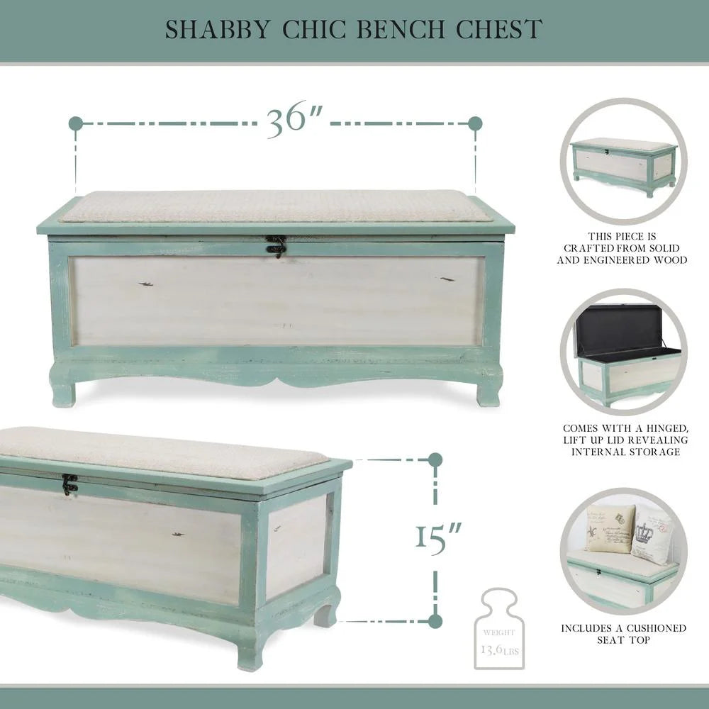 Shabby Bench Chest with Seat Cushion F916849