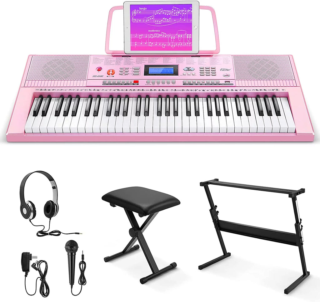 Pink 61 Keys Digital Piano with Stand Bench Q90167