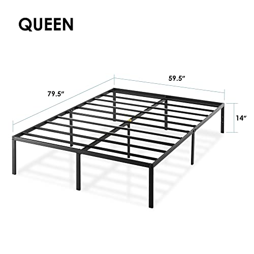 14 Inch Metal Platform Bed with Steel Slat Mattress Foundation Queen Black O148434