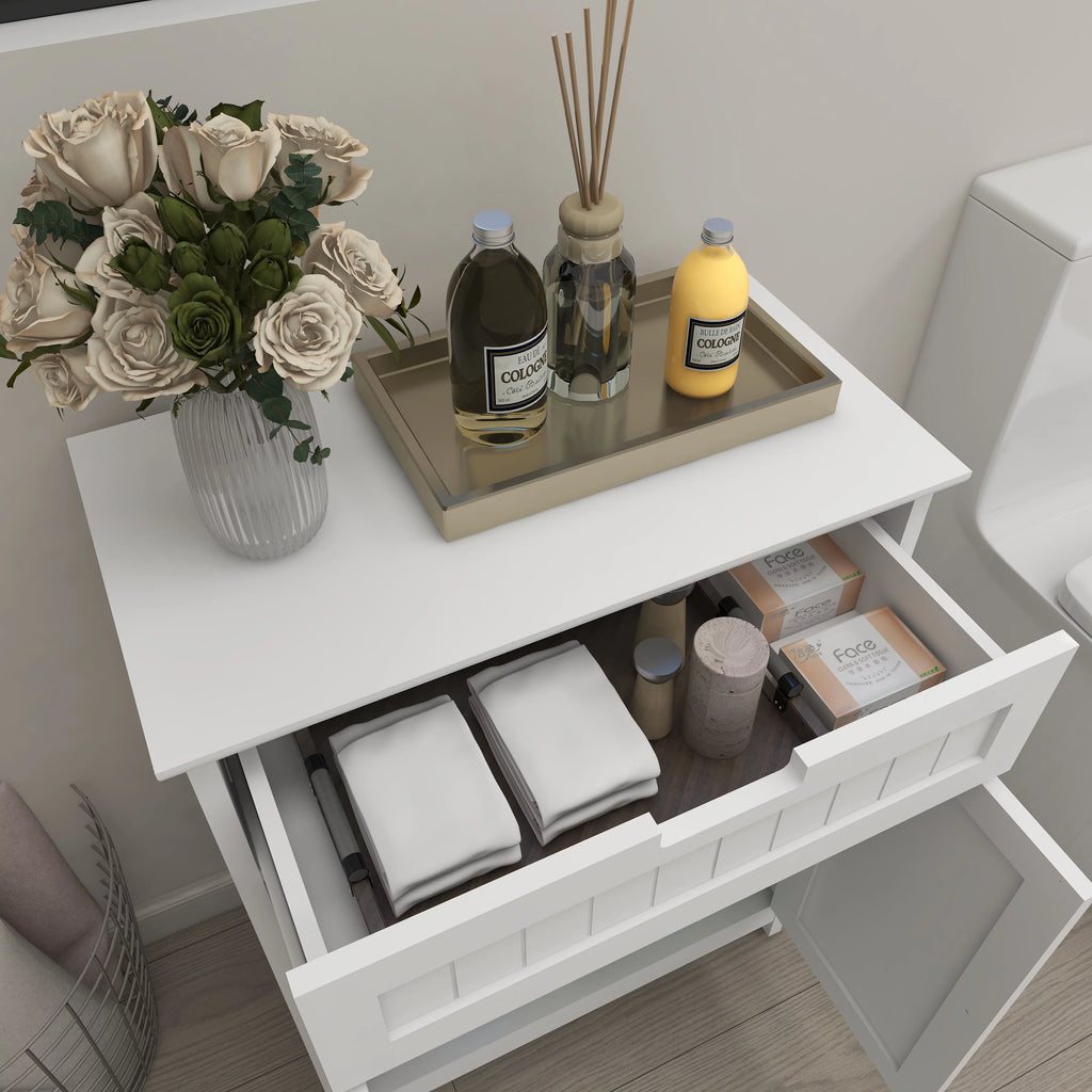 White Wood Bathroom Floor Cabinet 2 Doors 1 Drawer Q363553