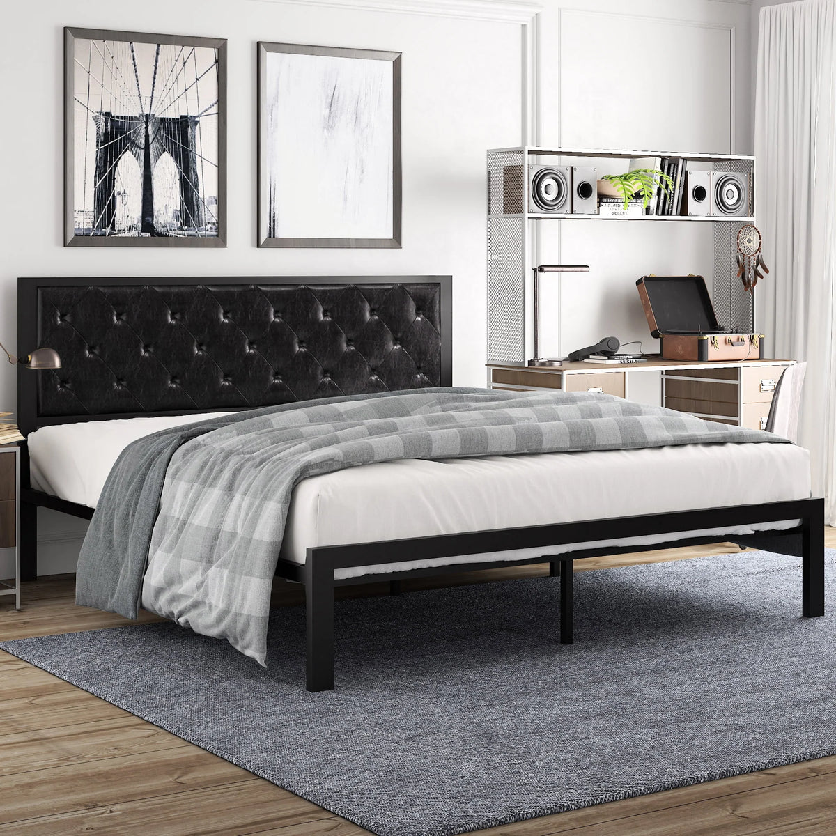 Twin Size Metal Bed Frame with Upholstered Headboard C8145