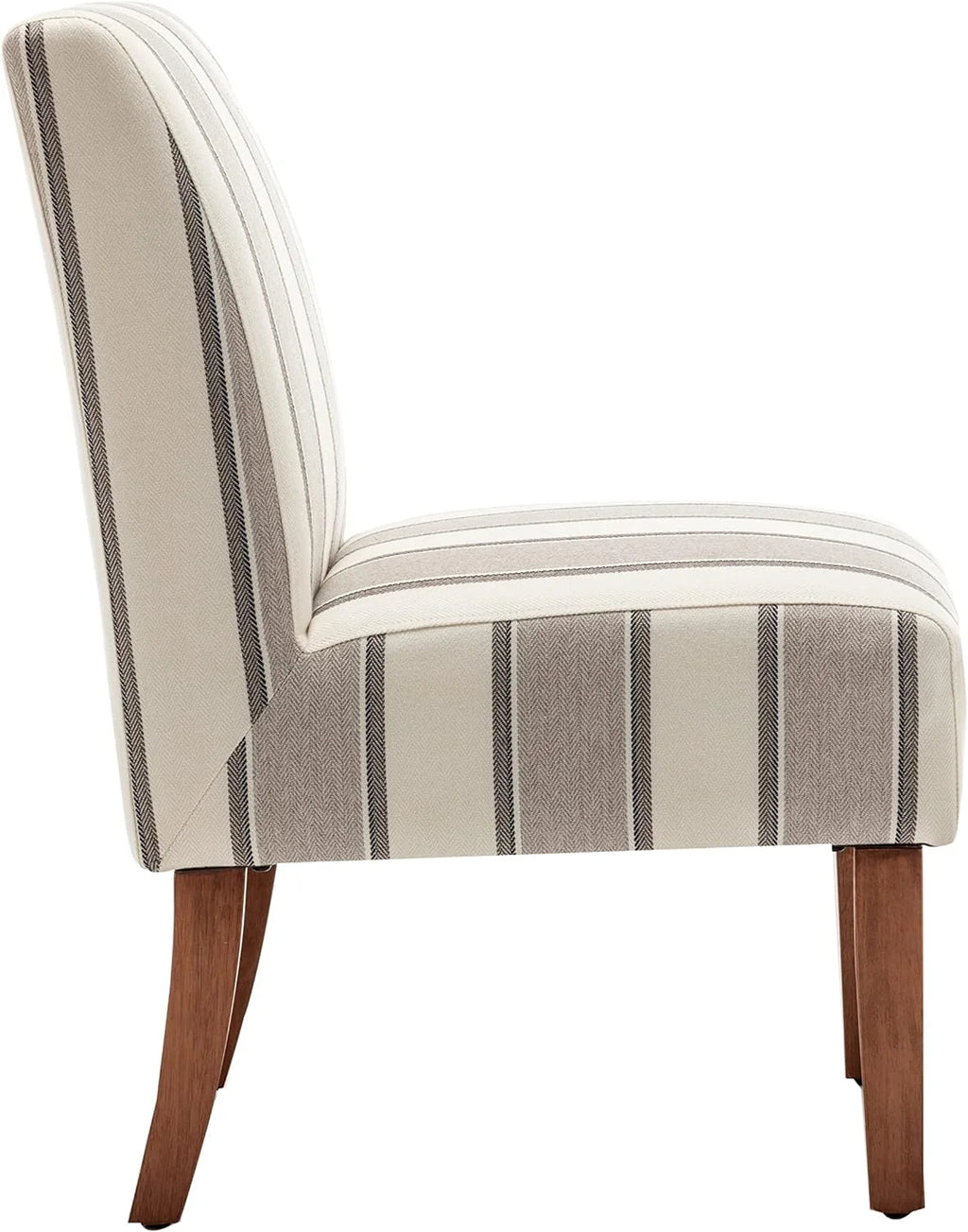 Brown and White Stripe Fabric Armless Accent Chair with Wood Legs X844