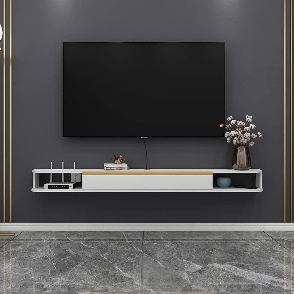 47.24 in Dark Gray Wall Mounted Wood TV Shelf with 3 Doors R542311