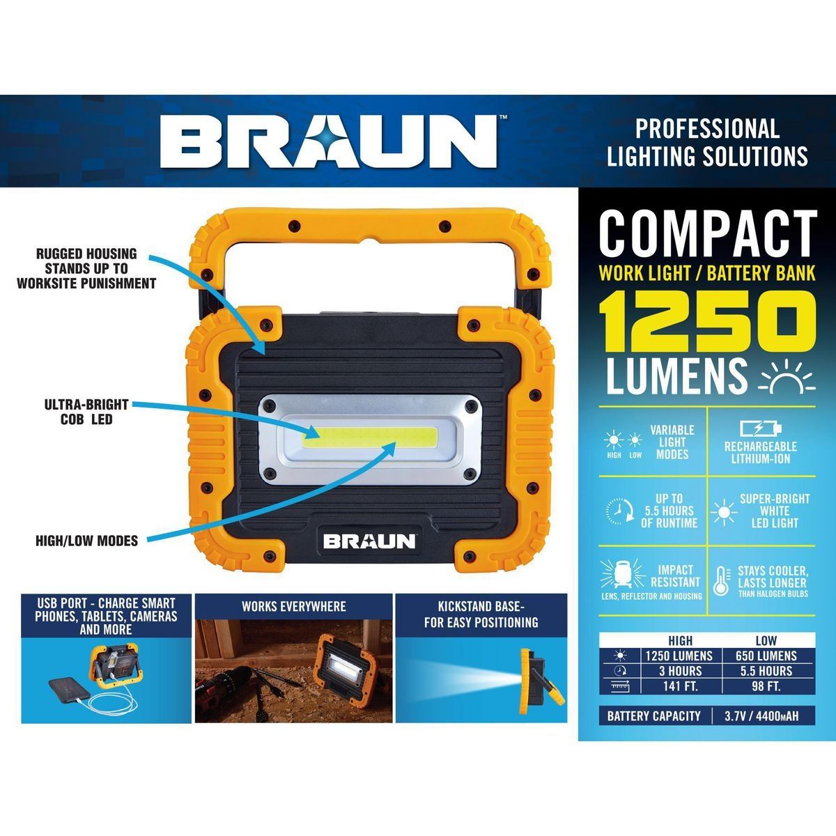 1250 Lumen LED Rechargeable Work Light L54051