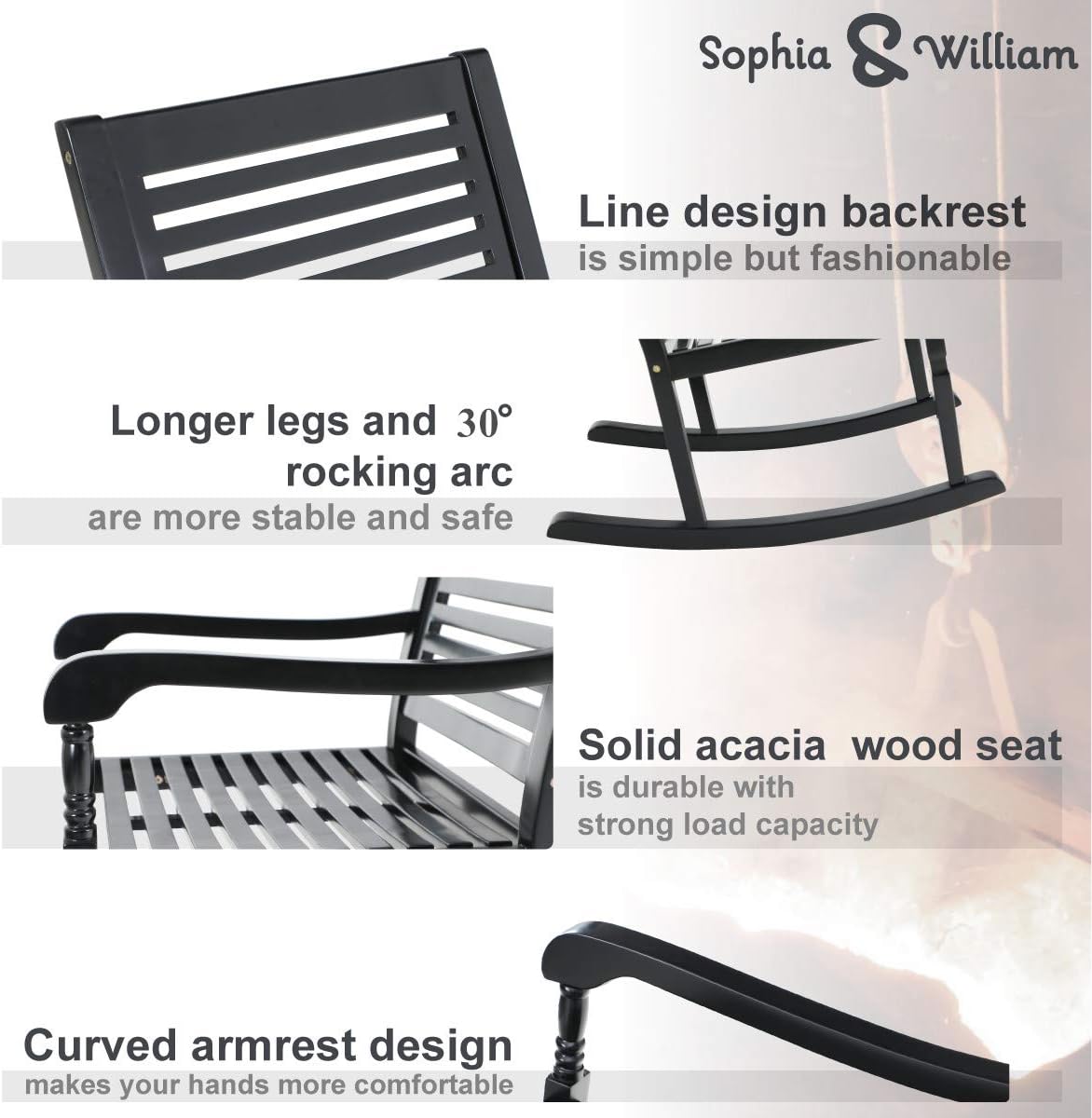 Black Acacia Wood Rocking Chairs Set of 2 M685327