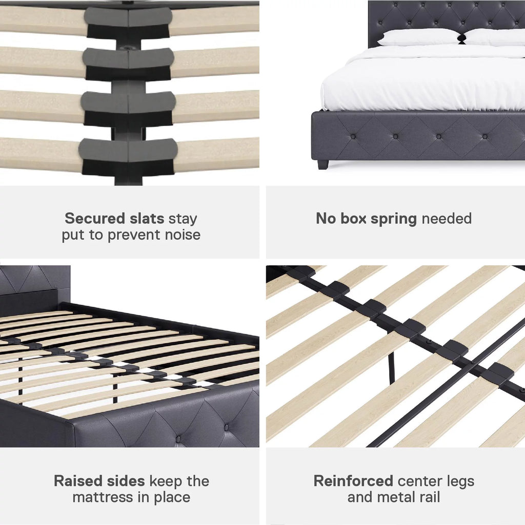 Queen Gray Faux Leather Upholstered Platform Bed N277059