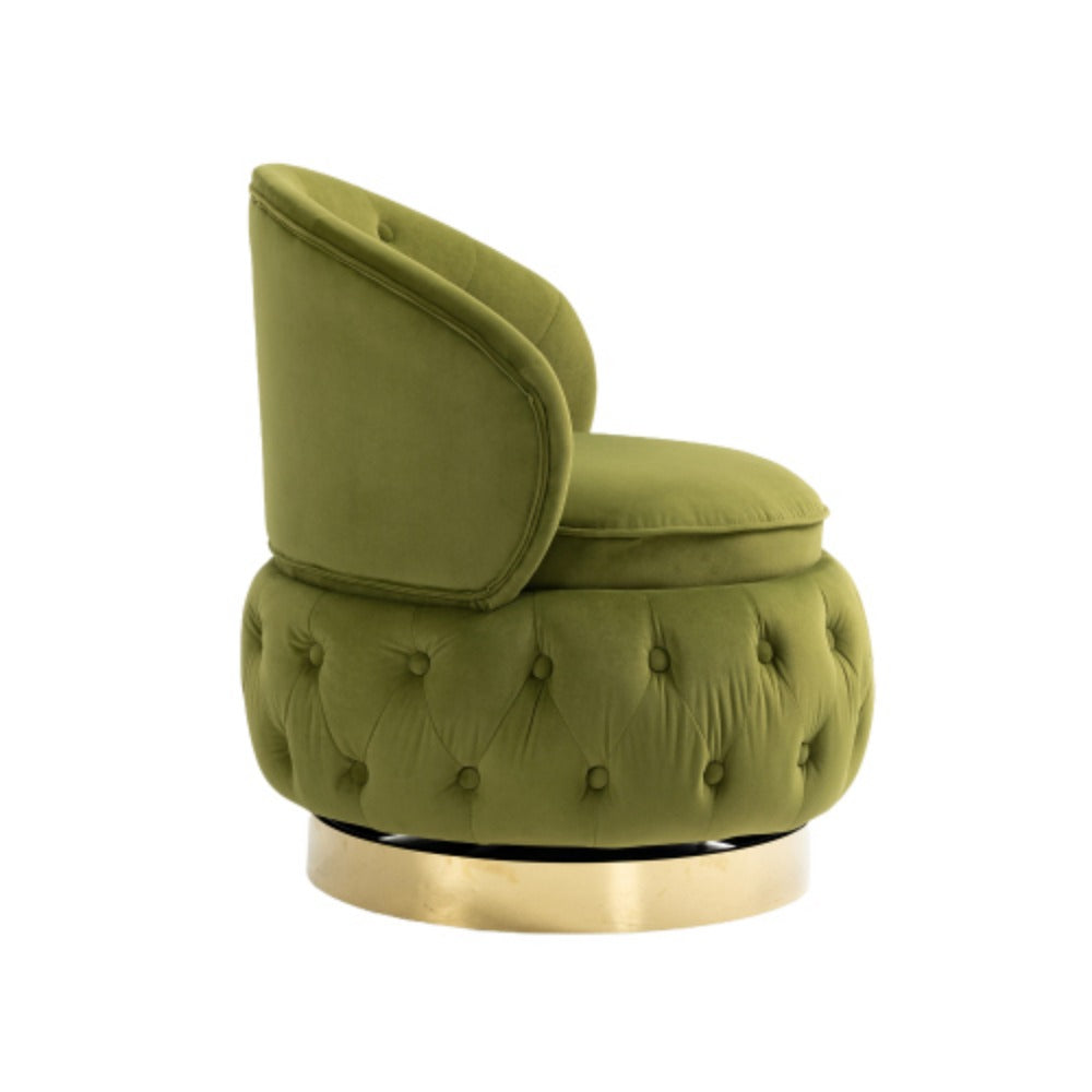 Olive Green Velvet Swivel Barrel Accent Chair V9406