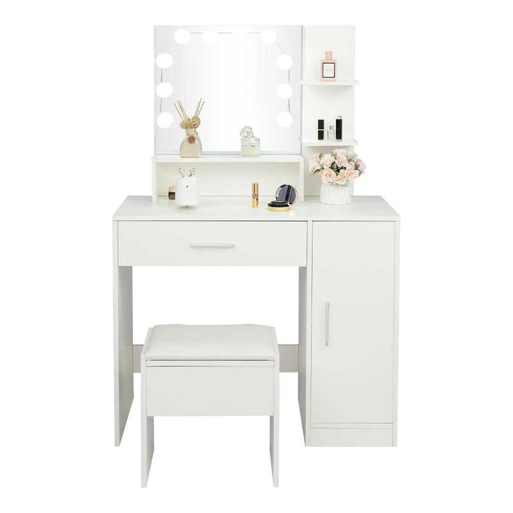 Black Vanity Set with Lighted Mirror and Stool D788