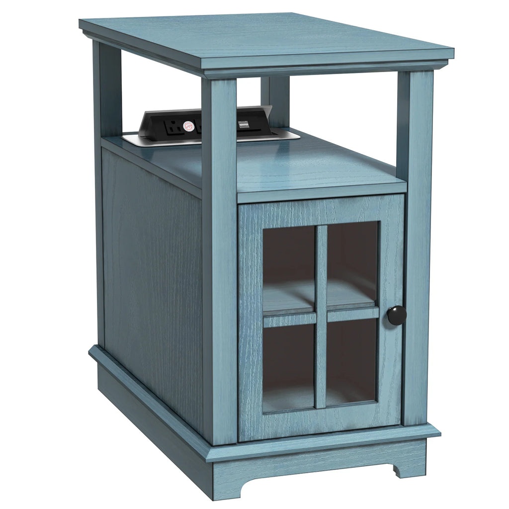 Teal End Table with Storage and Charging Station H730773
