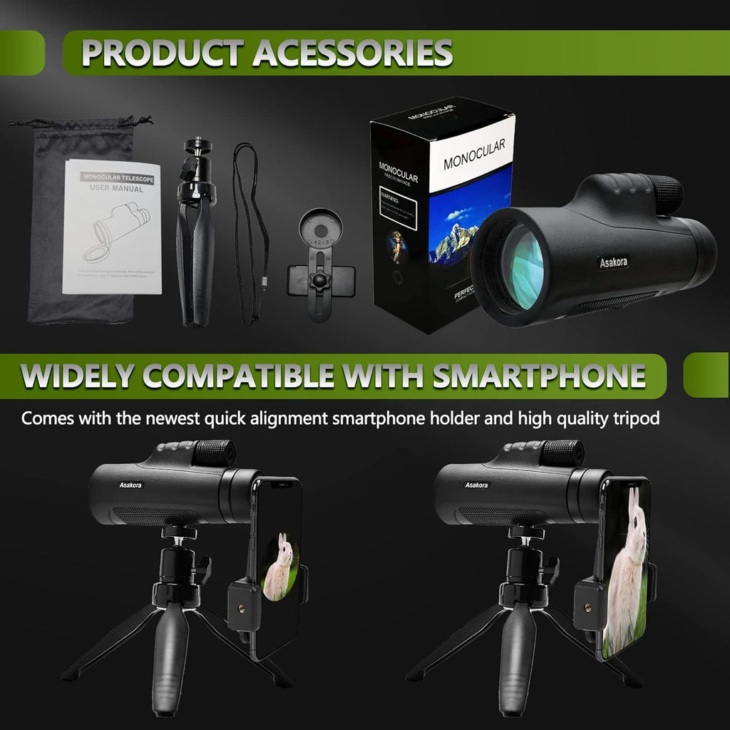 12x50 Waterproof Monocular with Smartphone Adapter & Tripod E45100