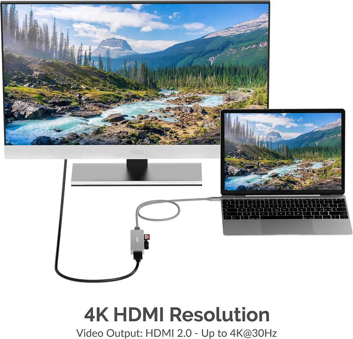5 in 1 USB C Multi-Port HUB with SD & Micro SD Card-Reader, HDMI 2.0 Port, 2 x USB 3.0 Ports J19266