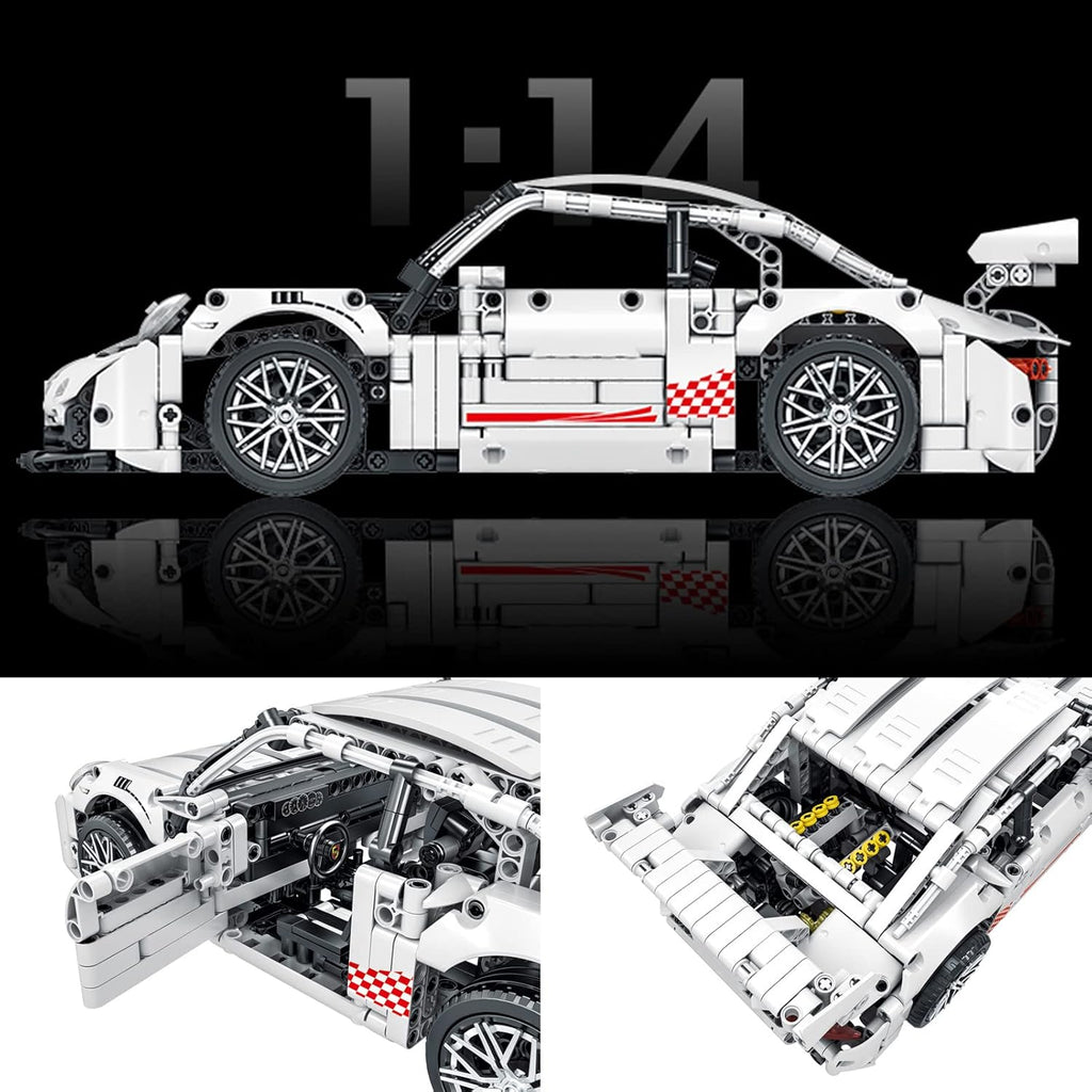 White GT3 Racing Car MOC Building Blocks Construction Toy, 1:14 Scale Sports Car Model, 1268 Pcs, Pack of 2 W9971