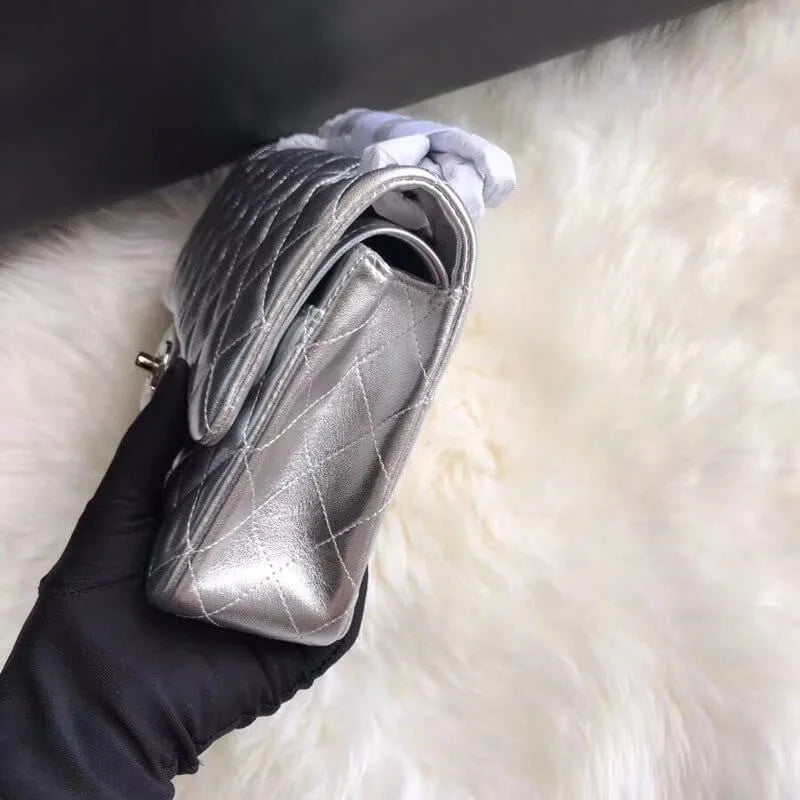 Silver Medium Size Lambskin Leather Flap Bag X95052