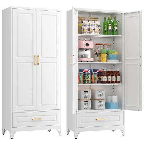 White 4 Adjustable Shelves Metal Pantry Cabinet C623922