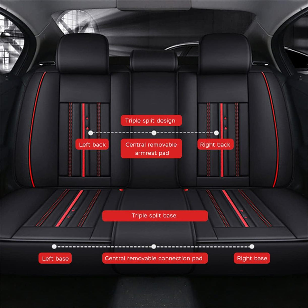 Waterproof PU Leather Car Seat Covers for Front and Rear Seats, Black G8457