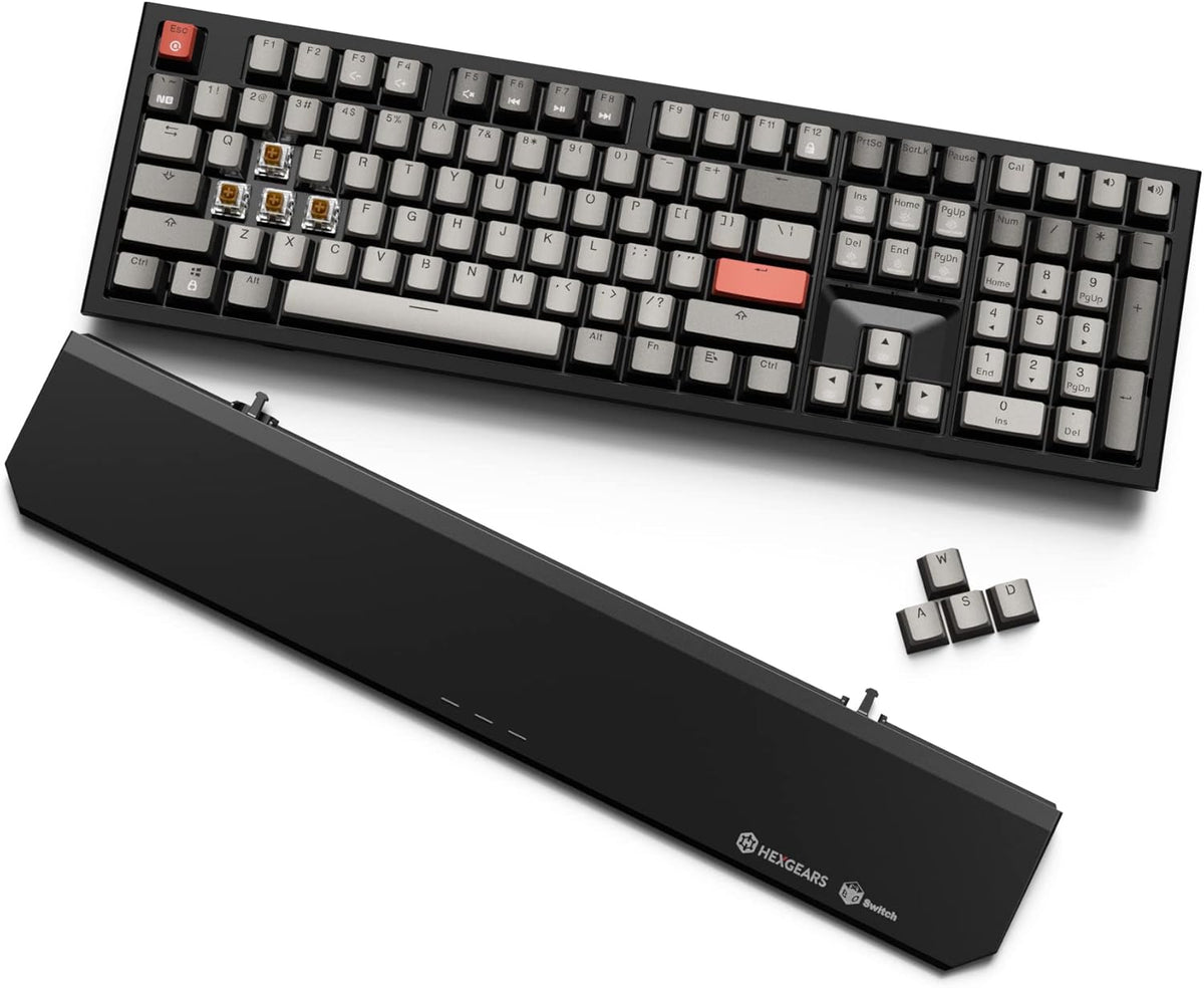 Wireless Mechanical Keyboard with Kaihl Box Switch, 108-key Typewriter Keyboard with Wrist Rest F38651
