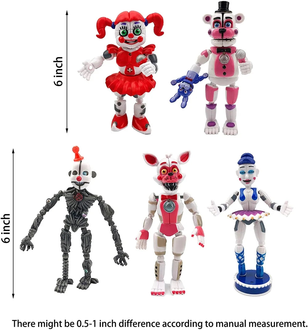5Pcs FNAF Funtime Freddy Foxy Movable Action Figures N7240