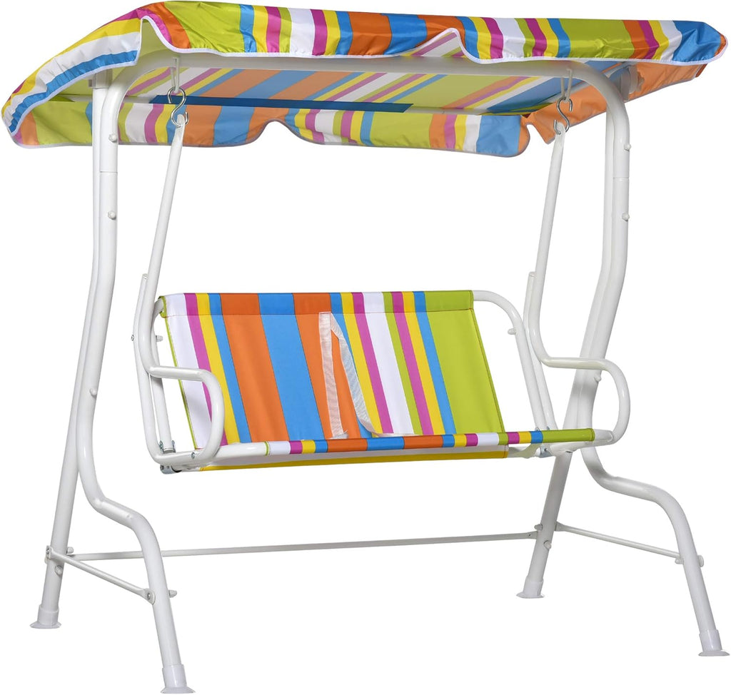 2-Seat Kids Canopy Swing Chair with Shade Awning Seat Belt Colorful Stripes N772178