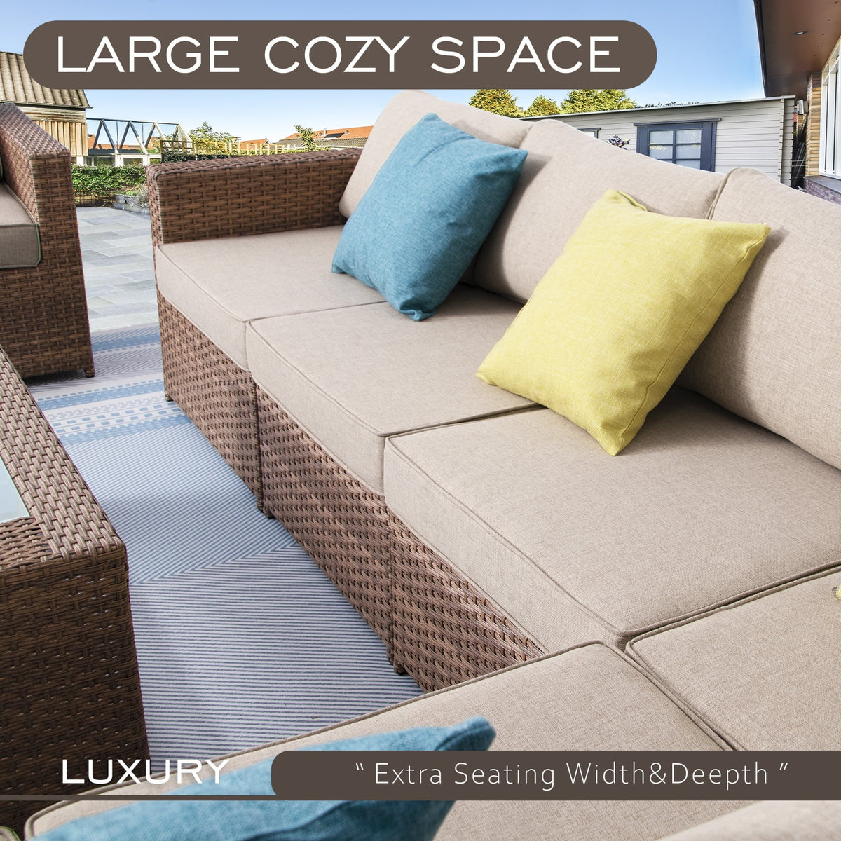 10 Pieces Outdoor Rattan Sectional Sofa Set with Cushions A1500
