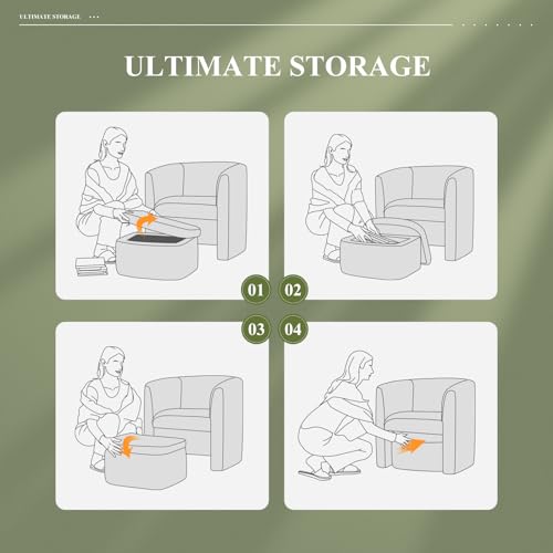 Green Velvet Accent Chair with Storage Ottoman J8980