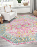 Octagon Pink Transitional Floral Rug M790