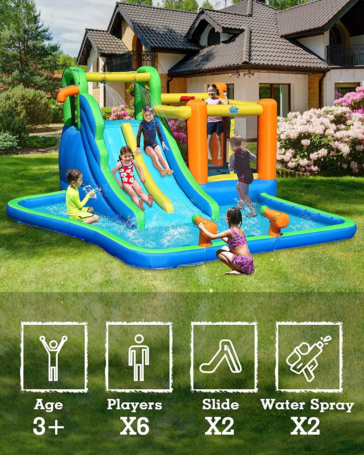 Inflatable Bouncer Combo with Pool and Double Slide Y392