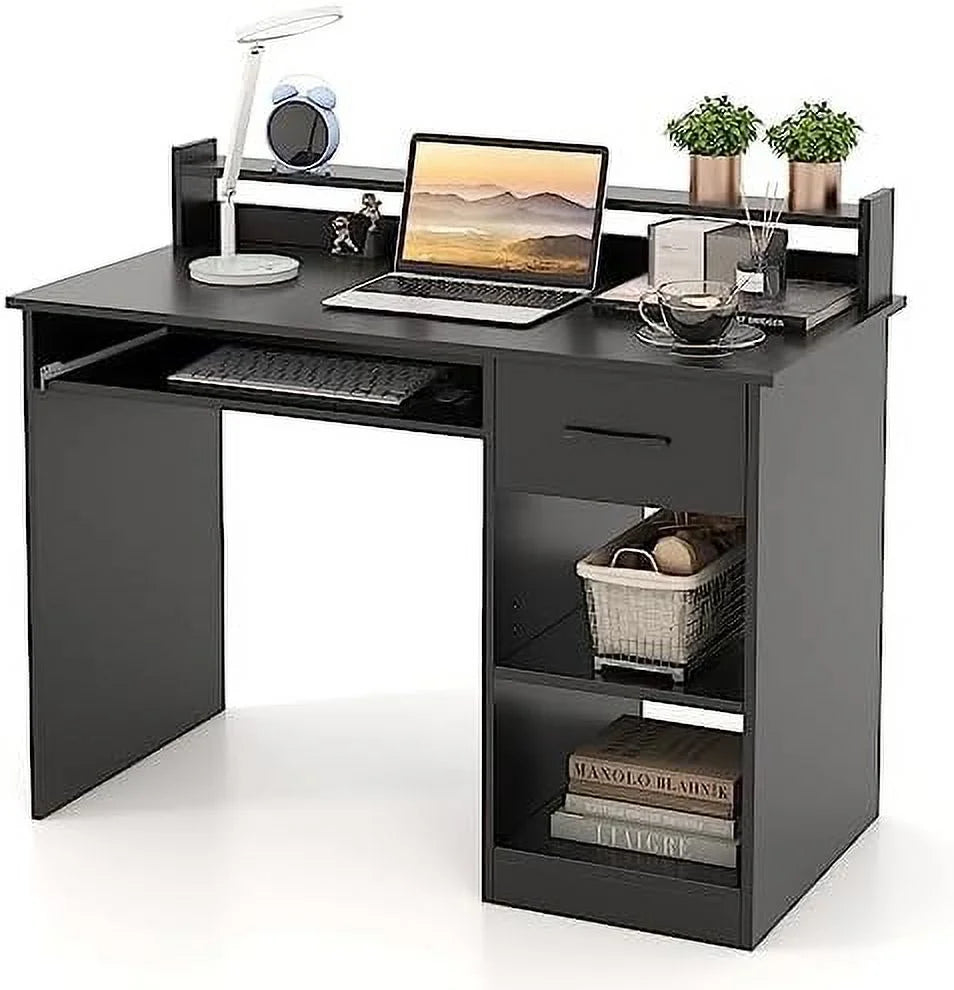 Computer Desk with Drawers, Hutch, Keyboard Tray & Adjustable D105001