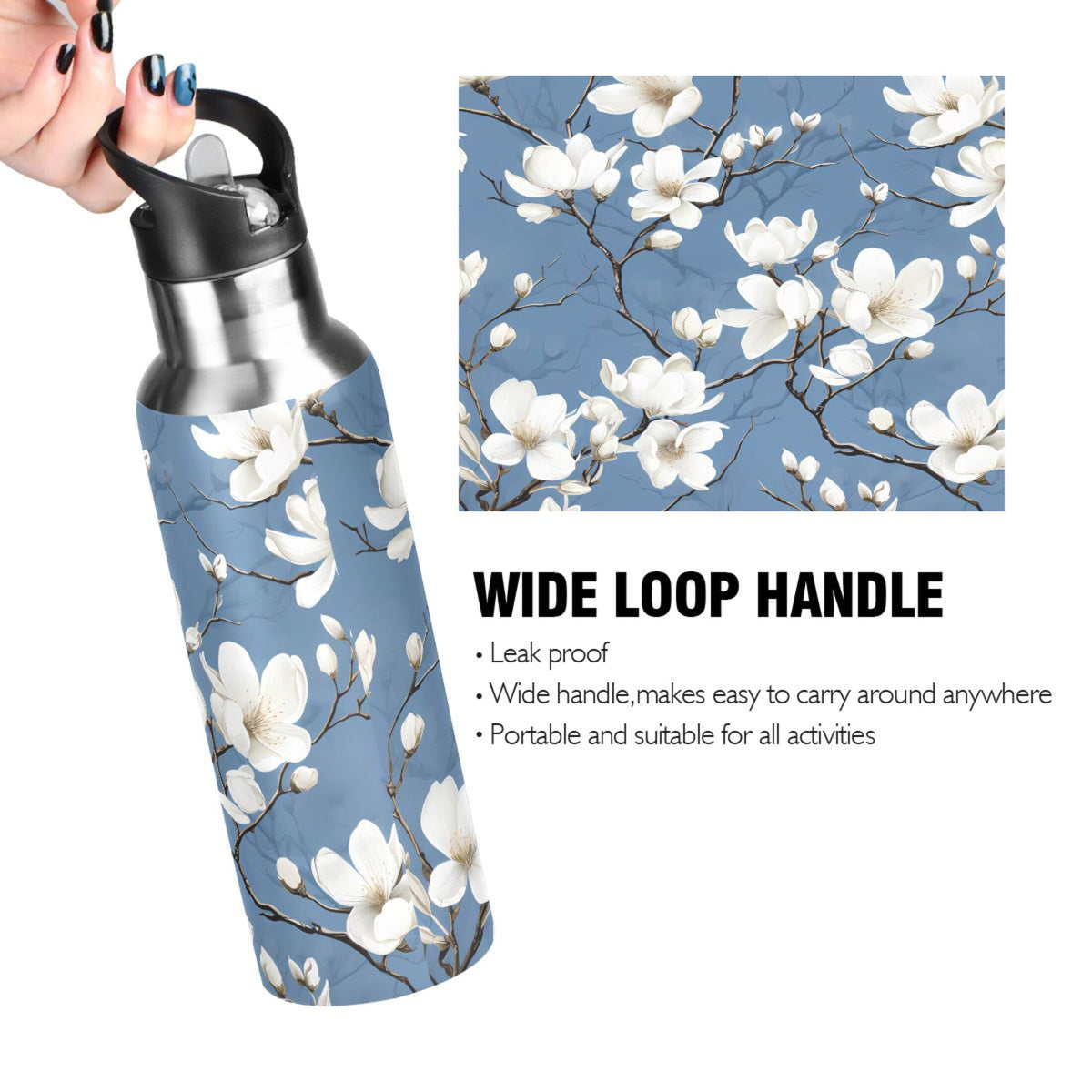 Blue Stainless Steel Insulated Water Bottle with Straw Lid K245535