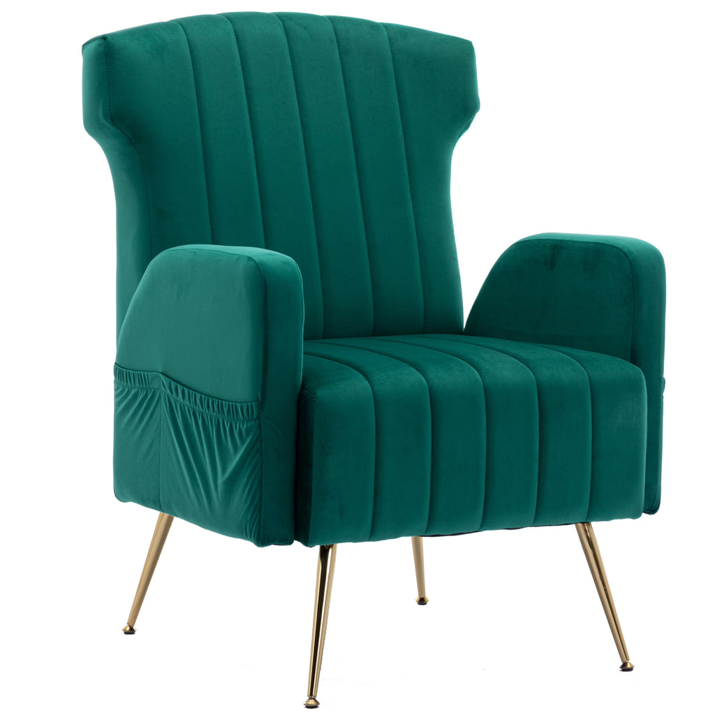 Green Velvet Wingback Accent Chair with Metal Legs W767104