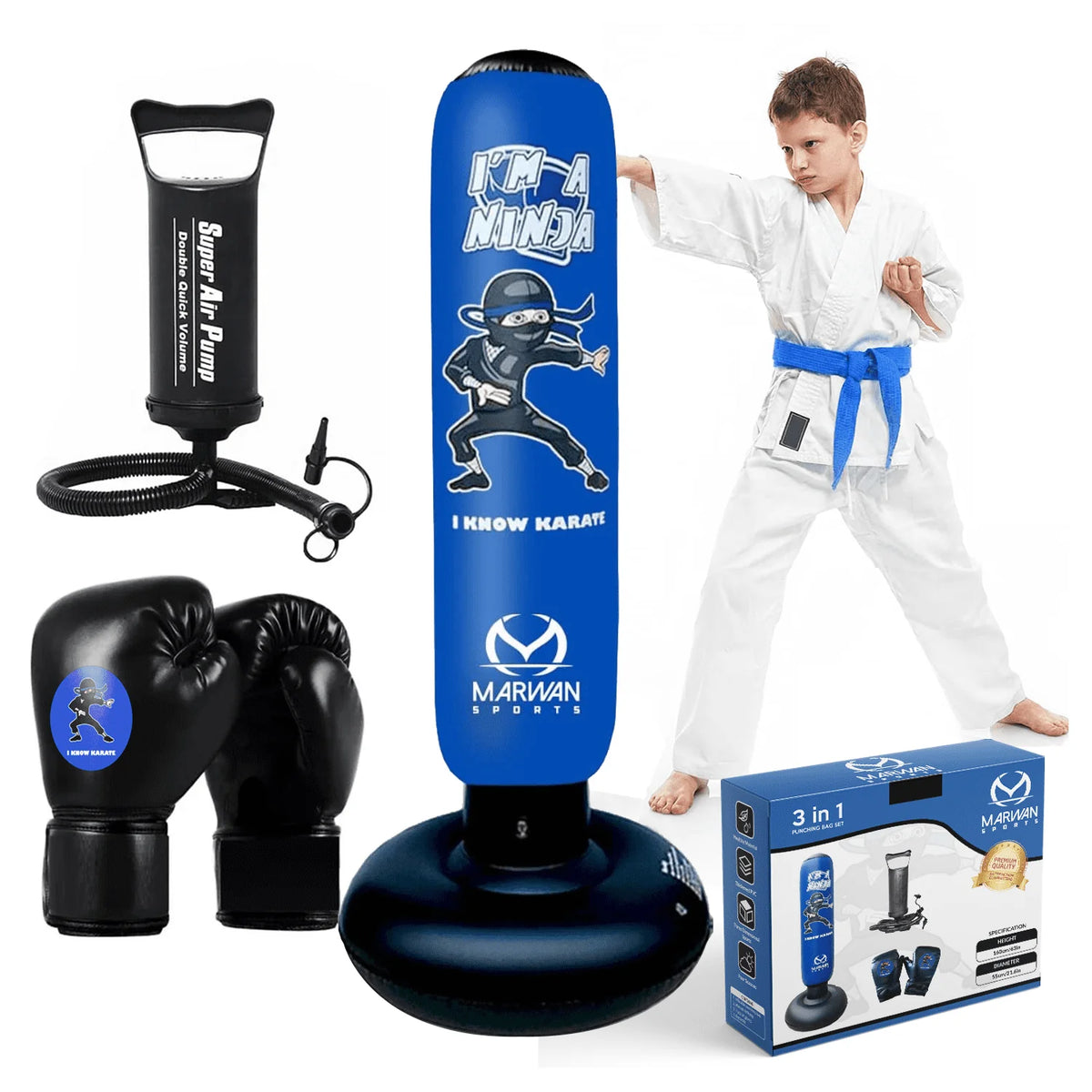 Free Standing Inflatable Kids Punching Bag Set with Air Pump & Boxing Gloves V4670