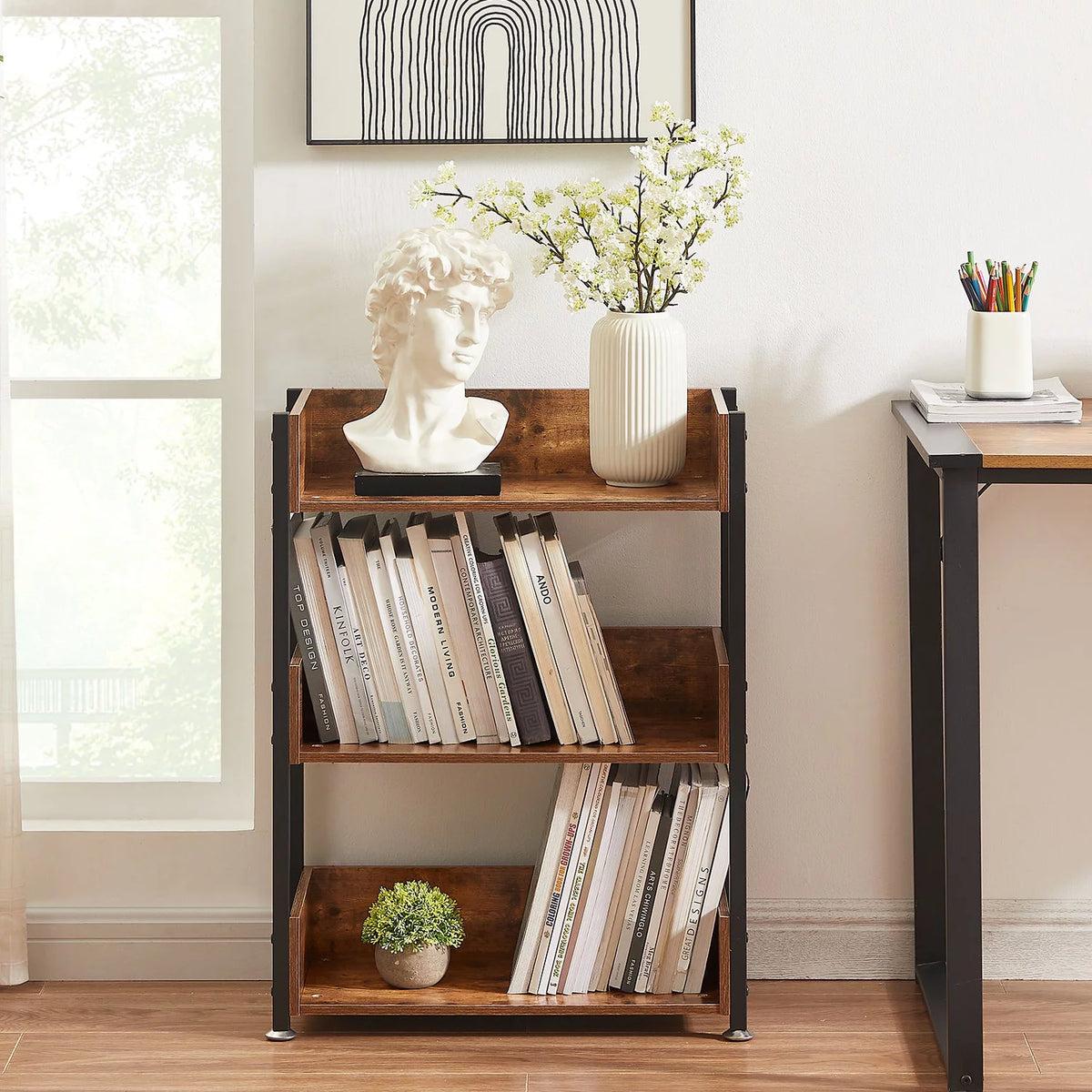 3-Tier Wooden Bookcase with Storage Shelves Z449291