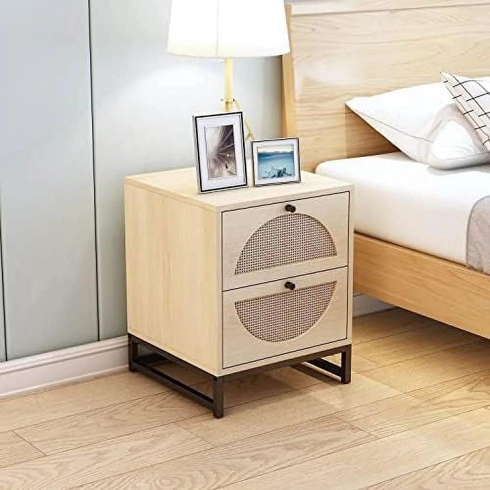 Rattan Nightstand Set of 2 Wood Side Table Brown B1679