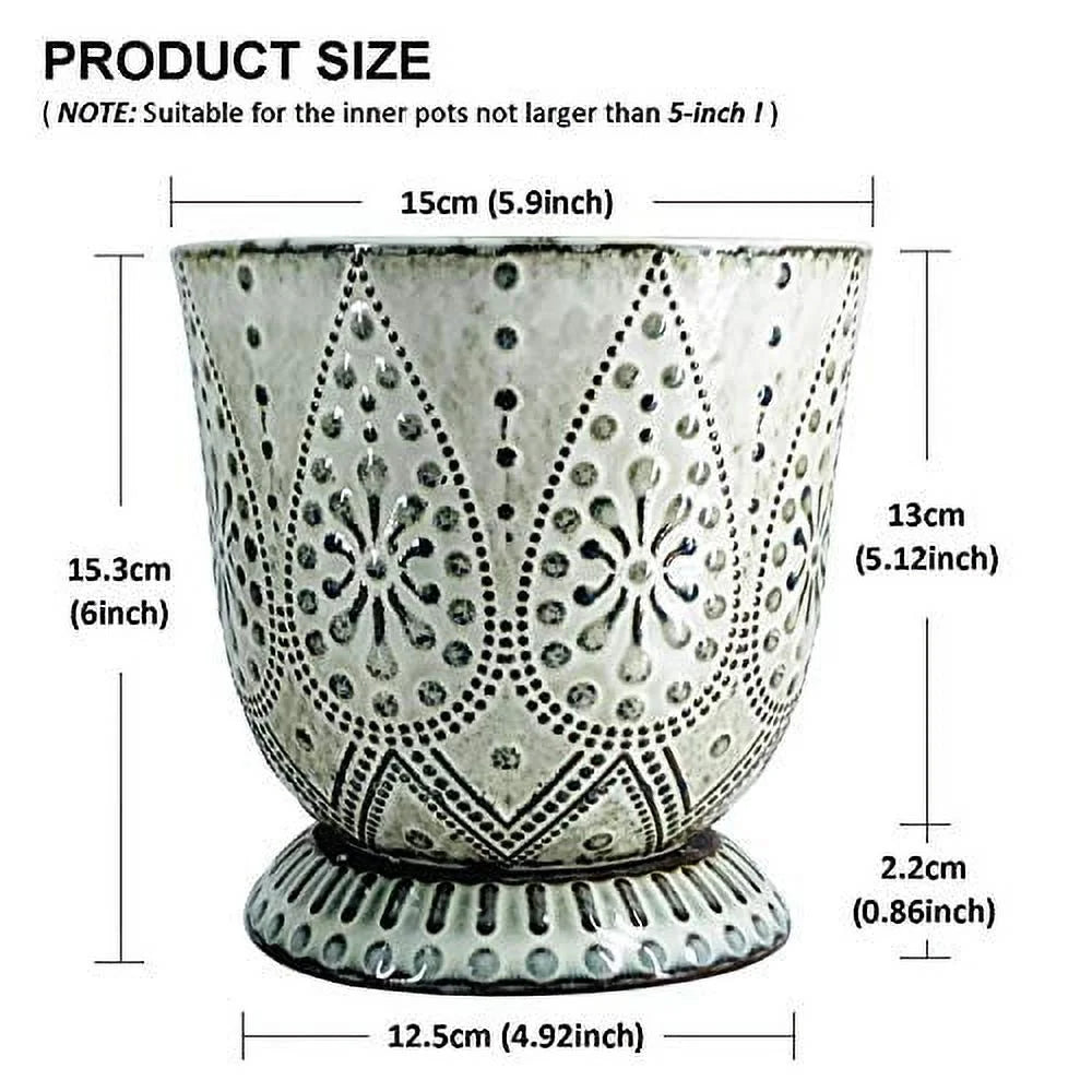 6 Inch Ceramic Planter with Drainage Hole and Saucer, Set of 2 R6401