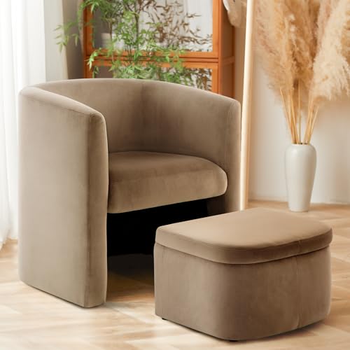 Green Velvet Accent Chair with Storage Ottoman J8980