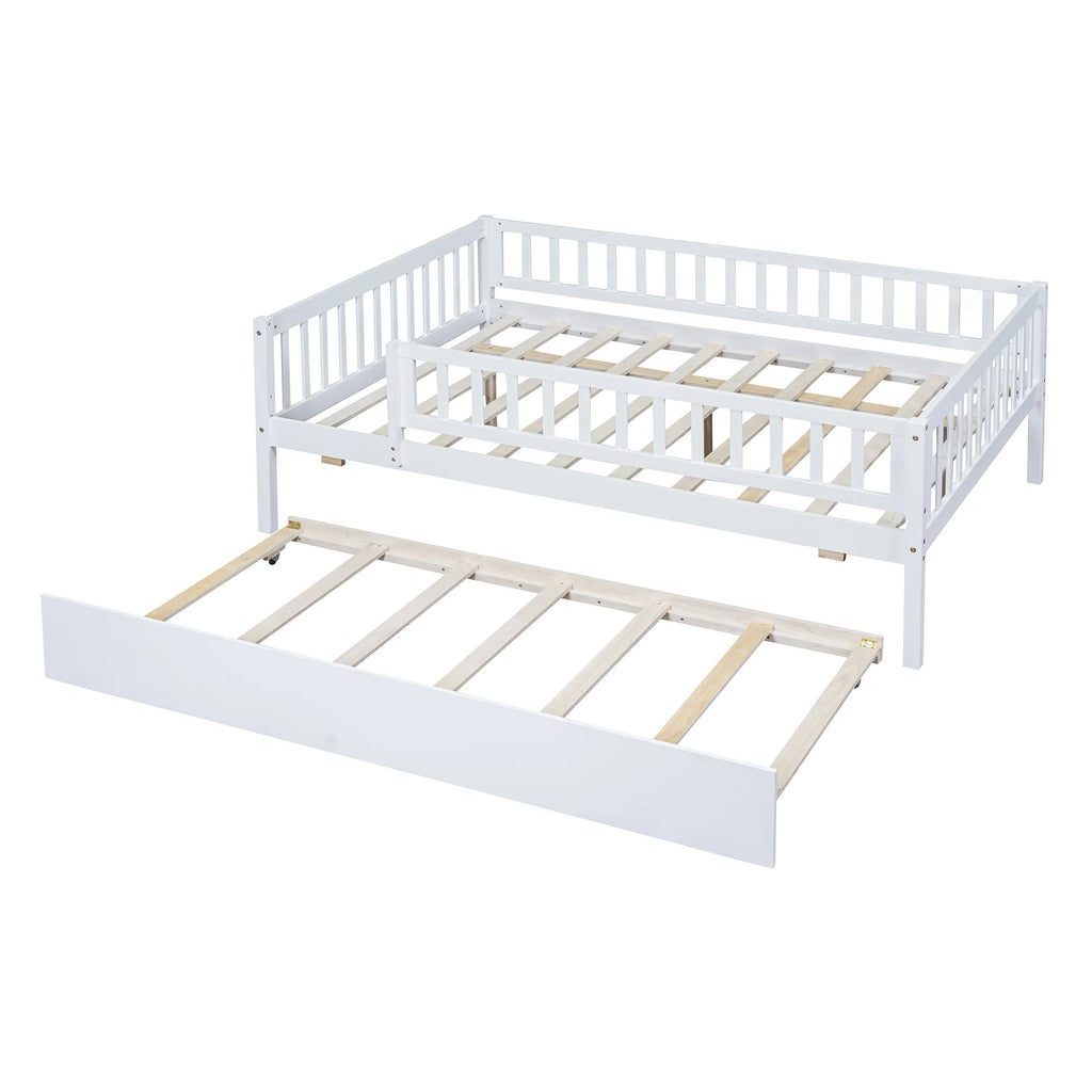 White Full Wood Daybed Frame with Trundle V58900