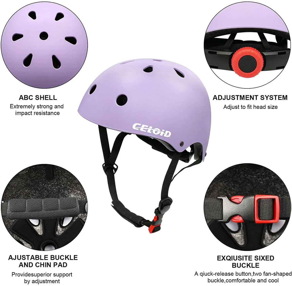 Kids Bike Helmet Adjustable Multi Sport Violet X4804