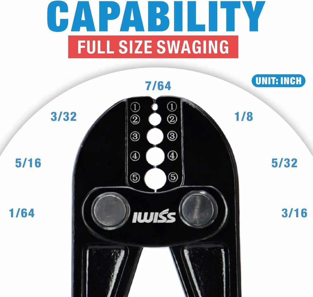 Wire Rope Crimping Tool for Aluminum Loop Sleeves, Duplex Oval Cable Ferrules 1/16’’ to 3/16’’, with Wire Rope Cable Cutter K885