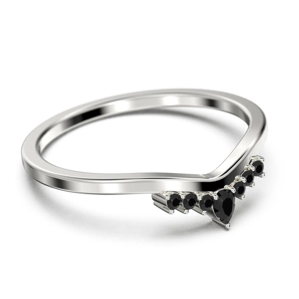 0.12ct Black Diamond Moissanite Ring 10k White Gold Wedding Band J2220