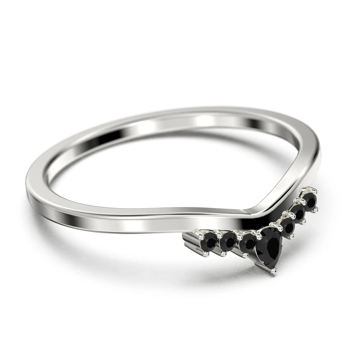 0.12ct Black Diamond Moissanite Ring 10k White Gold Wedding Band J2220