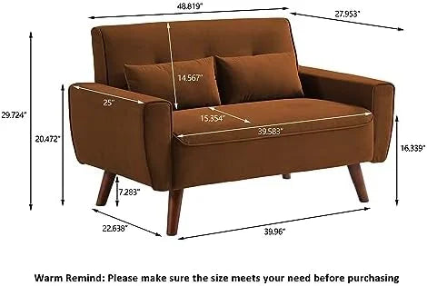 48" Linen Loveseat Sofa with 2 Throw Pillows and Wooden Legs Q99778
