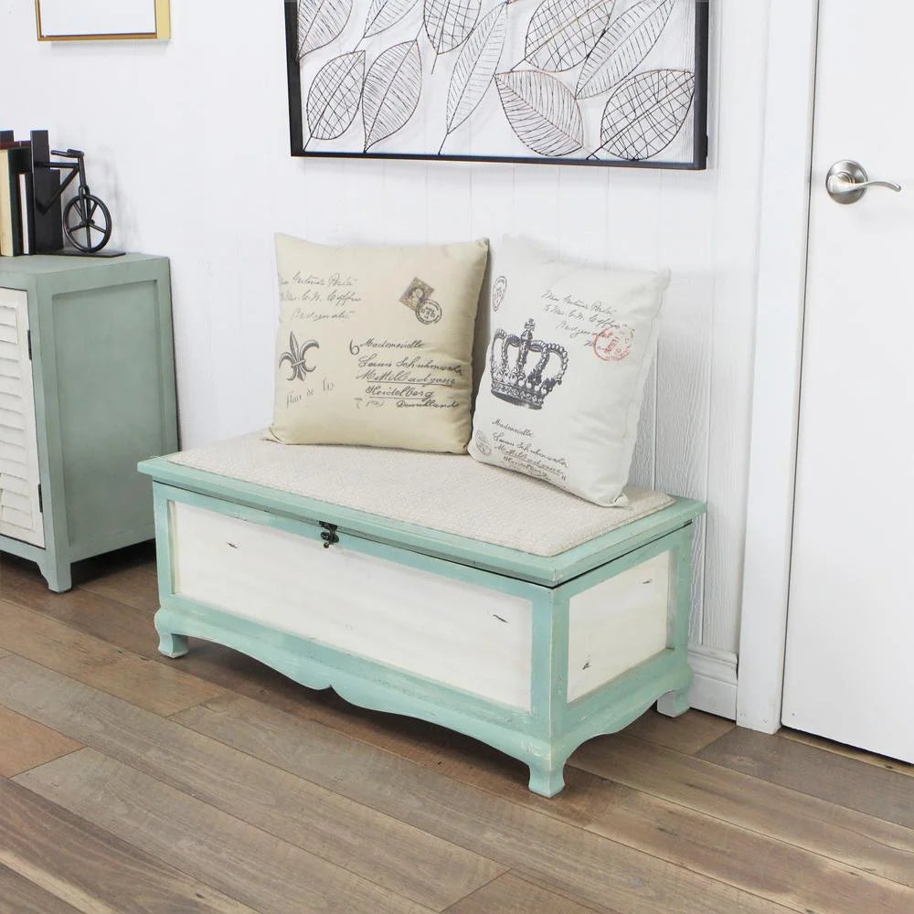 Shabby Bench Chest with Seat Cushion F916849