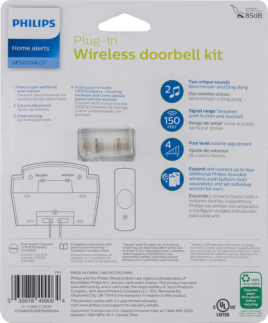 White Plug-in 2-Melody Doorbell Kit E354