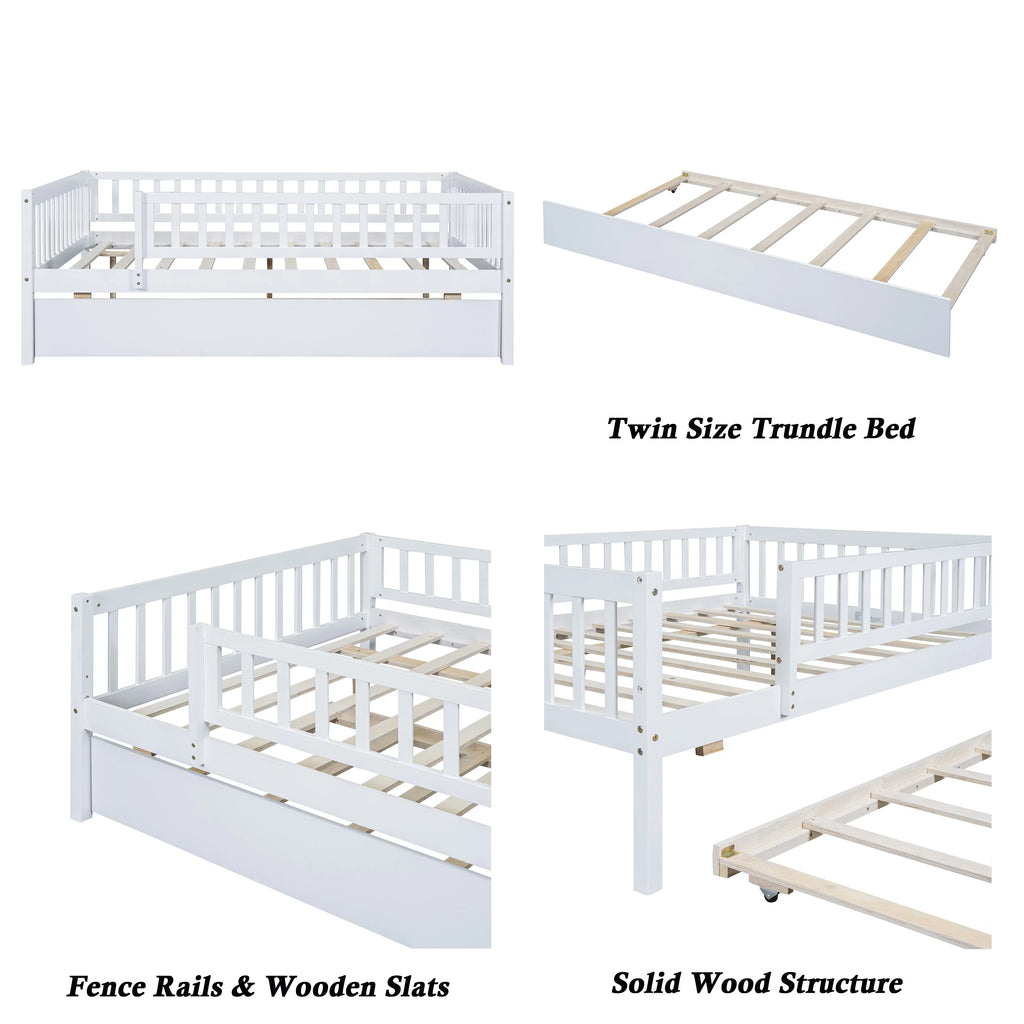 White Full Wood Daybed Frame with Trundle V58900