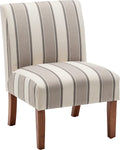 Brown and White Stripe Fabric Armless Accent Chair with Wood Legs X844