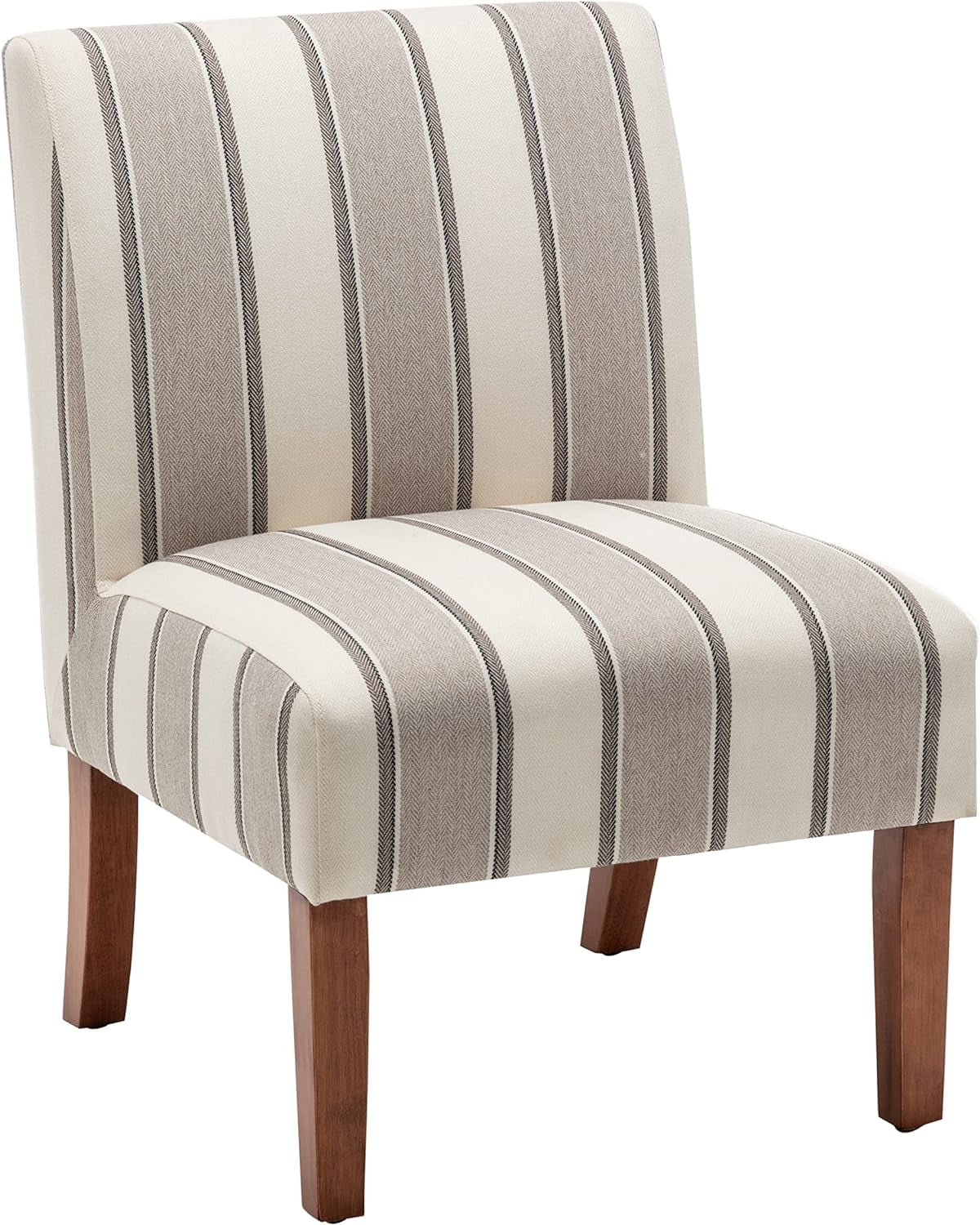 Brown and White Stripe Fabric Armless Accent Chair with Wood Legs X844