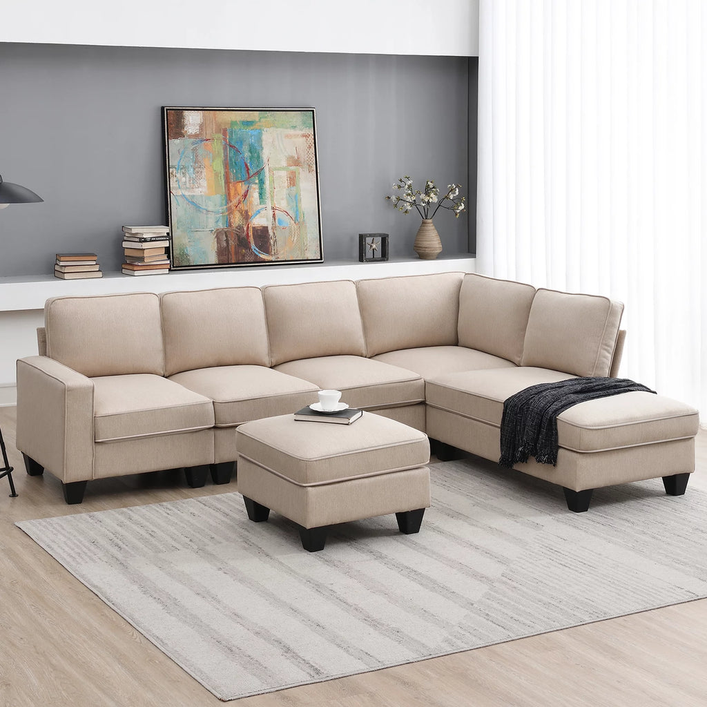 L Shaped Linen Sectional Sofa with Chaise F3266