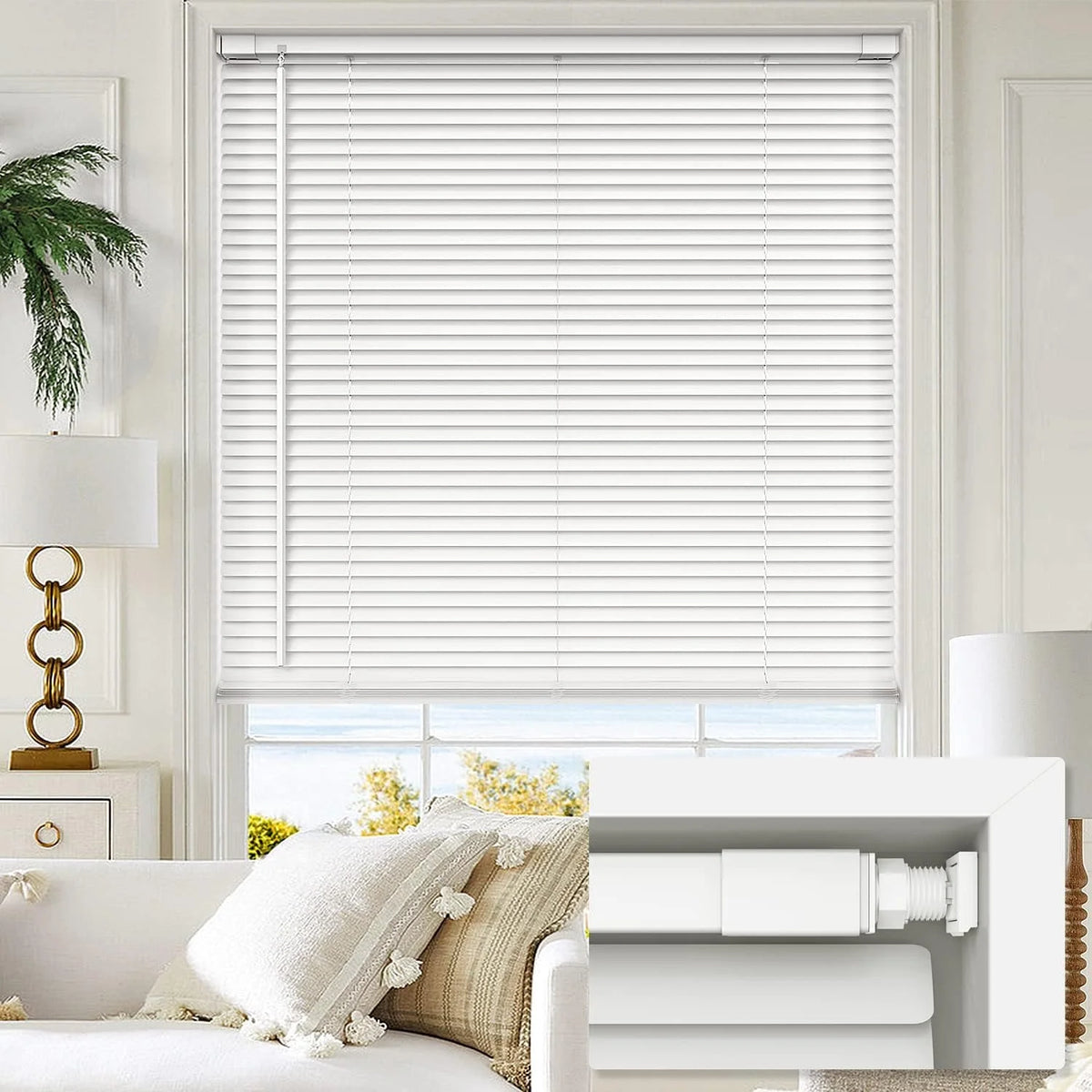 1" Vinyl Horizontal Mini Blinds 36" W x 64" H White T4135