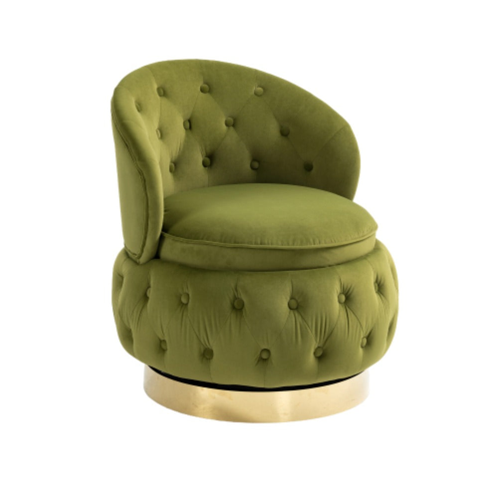 Olive Green Velvet Swivel Barrel Accent Chair V9406