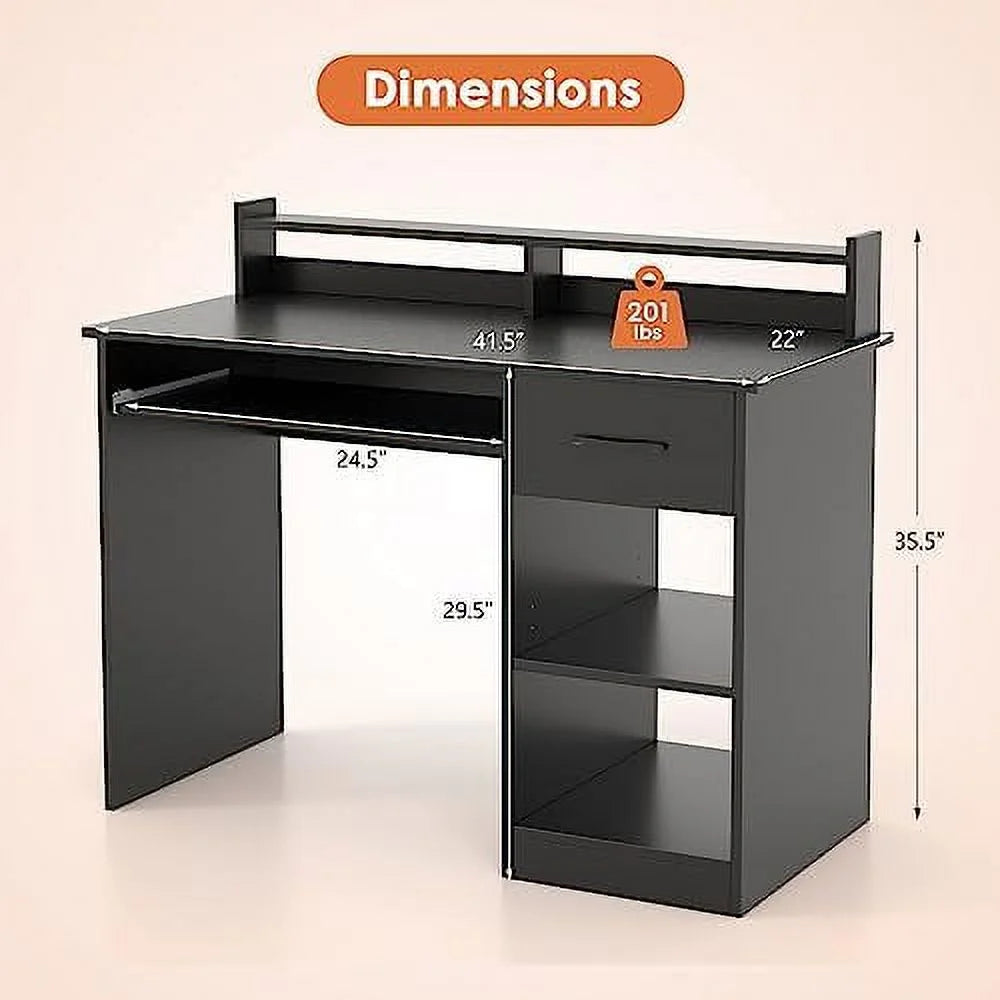 Computer Desk with Drawers, Hutch, Keyboard Tray & Adjustable D105001